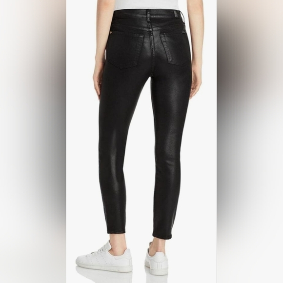 7 For All Mankind Women's High Rise Skinny Fit ankle Jean Front Black Back - Picture 2 of 8